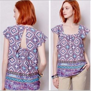 Anthropologie Meadow Rue Flutter Sleeve Aztec Print Shirt Size 2